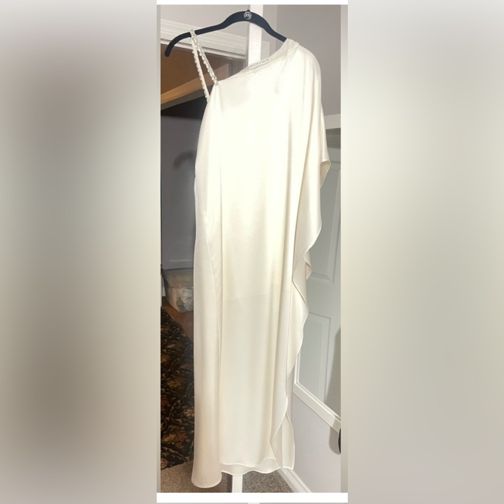 Alice & Olivia Tar crystal embellished one shoulder dress in ivory
